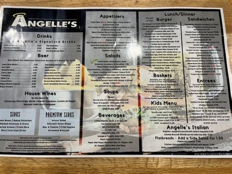 angelle's menu|angelle's dinner menu salem va.